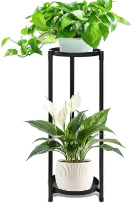 Immagine prodotto di Allecto Premium - Porta piante porta fiori 2 livelli in metallo nero porta piante panca per fiori scale per piante per interni ed esterni balcone giardino soggiorno (A)