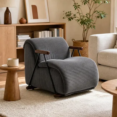 Produktbild von LVHOM Relaxsessel mit Lattenrost, ergonomischer Fernsehsessel, gepolsterter Loungesessel mit Armlehnen, XXL Lesesessel, Cord Grau