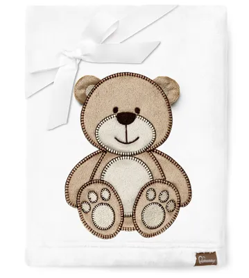 Produktbild von Be Mammy Kuschlige Babydecke Kuschel Decke Tagesdecke mit 3D Applikation 76 x 102 cm BE20-168 (Weiß - Bär, 76 x 102 cm)