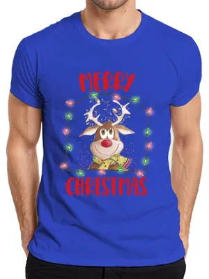 Obrázok produktu pre Merry Christmas Reindeer Fairy Lights - vianočný darček Vianočné pánske tričko, modré, 3XL