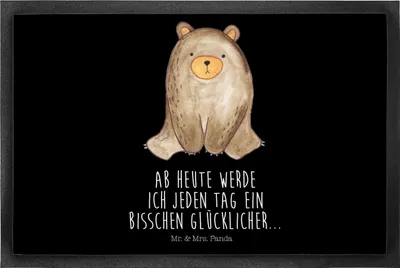Produktbild von Mr. & Mrs. Panda Schmutzfangmatte Bär sitzend 50 x 75 cm - Schwarz - Geschenk, fußmatte, Schmutzmatte, Fussmatte, Teddy, Fußabtreter, Schmutzfänger