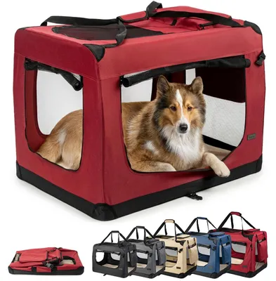 Produktbild von lionto Hundetransportbox, Faltbar, für Reise & Auto, 90x61x65 cm, Rot