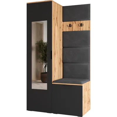 Produktbild von Garderobe mit Spiegel NELLI 1 wotan eiche / schwarz rechts