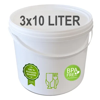 Immagine prodotto di plasteo® 3x secchio da 10 litri con coperchio Secchio in plastica ermetico per alimenti Secchio in plastica Secchio vuoto Secchio per il trasporto Secchio per la pulizia (3x 10 litri)
