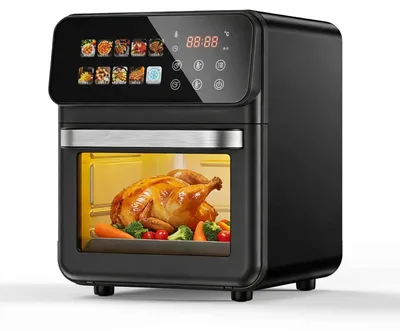 Image de Friteuse à air chaud - Airfryer 10 L - Fenêtre de visualisation et écran tactile - 10 programmes - 80–200 °C - 200 W - Plaques grill/panini amovibles - Noir