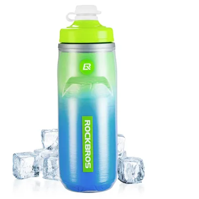 Produktbild von ROCKBROS Trinkflasche 620 ml auslaufsichere Getränkeflasche 4 H Kühlenhalten Wasserflasche Water Bottle für Radsport Grün Verlauf