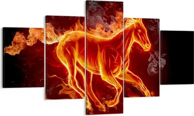 Produktbild von Bild auf Leinwand - Leinwandbild - Pferd Illustration Flammen - 125x70cm - Wand Bild - Wanddeko - Leinwanddruck - Bilder - Kunstdruck - Wanddekoration - Leinwand bilder - Wandkunst - EA125x70-0203