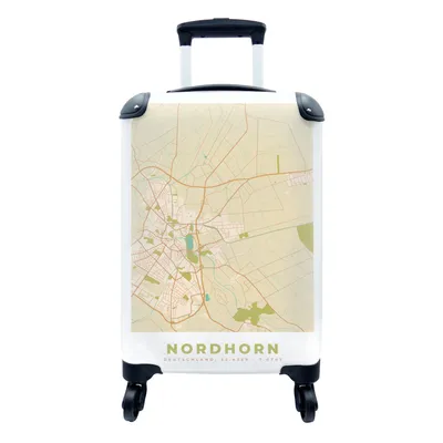 Produktbild von MuchoWow® Koffer Handgepäck Trolley Rollkoffer Kleine Reisekoffer mit 4 Rollen - Nordhorn - Karte - Vintage - Stadtplan - Cabin Size < 55x40x23 cm & 55x40x20 cm - Fotokoffer - Kabinenkoffer - Boardgepäck - Reise-Box - Reisekoffer - Reisegepäck - Koffer mit Bild - Trolley für Kinder