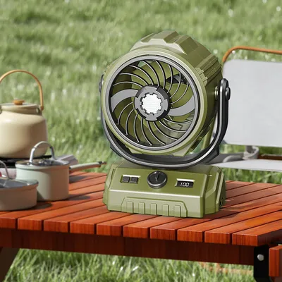 Produktbild von Mini USB-Ventilator Camping Ventilator, 6000mAh Ventilator USB Wiederaufladbarem LED Licht Tragbar Ventilato, 270° Rotation, Armeegrün