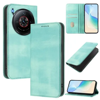Obrázek produktu pro Pouzdro pro ZTE nubia Z60S Pro, vintage kožené pouzdro s RFID ochranou, přihrádkami na karty, stojánkem Tyrkysový