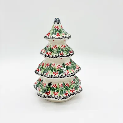 Produktbild von Dekofigur Handgefertigte Keramik-Tannenbaum – Traditionelle Bemalung 19,5 cm