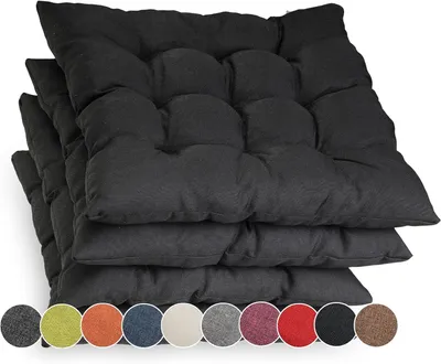 Produktbild von Sunnypillow 4er Set Stuhlkissen mit Bändern 40x40 cm Bequeme Polsterauflage 8cm dick Auflage für Stühle / Bänke in Haus und Garten Sitzkissen Sitzauflage Gartenkissen Outdoor / Indoor | Schwarz