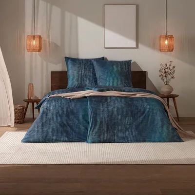 Produktbild von Estella Mako Interlock Jersey Bettwäsche Arno 135x200 cm + 80x80 cm dunkelblau
