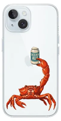 Zdjęcie produktu dla Elastyczne etui do iPhone'a 15, wykonane z przezroczystego silikonu TPU, z motywem kraba i piwa