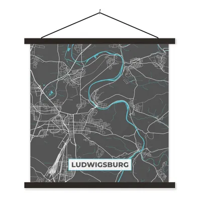 Produktbild von MuchoWow® Textilposter Stadtplan - Ludwigsburg - Deutschland - Karte 120x120 cm mit schwarzem Rahmen - Aufhängungsset