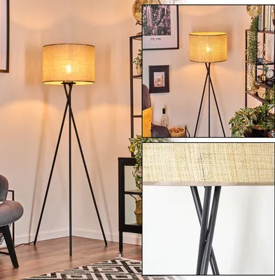 Produktbild von Reggio Stehlampe aus Metall/Papiergeflecht in Schwarz/Beige