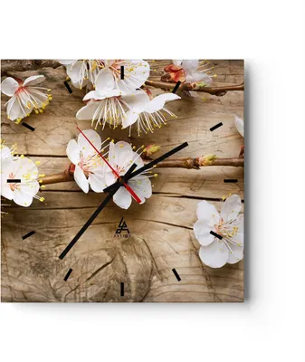 Produktbild von Wanduhr - Quadrat - Glasuhr - Blume Stängel - 30x30cm - Schleichendes Uhrwerk - Lautlos - zum Aufhängen bereit - Dekoration Modern - Wanddekoration aus Glas - C3AC30x30-3537