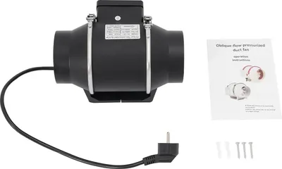 Image de Ventilateur d'extraction - Ventilateur tubulaire - Débit d'air 220 m³/h - Puissance 35 W - Pression 150 Pa - 2600 tr/min - Silencieux - Pour cuisine, salle de bain, cave - Noir