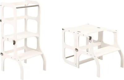 Produktbild von Helferturm 2in1 Tisch | Montessori Küchenhelfer für Kinder | Lernturm Schemel aus Holz | Küchenhelfer Lernstuhl | Stehhocker