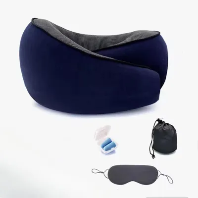 Image de Omgoods - Coussin de voyage ergonomique en mousse à mémoire de forme avec masque pour les yeux