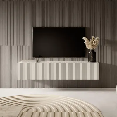 Produktbild von Selsey VELDIO - TV-Möbel 140 cm graubeige mit gefräster Front