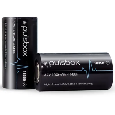 Obrázek produktu pro pulsbox IMR 18350 Li-Ion baterie 3,7 V | Flat Top | 1200 mAh | 10 A High Drain (2 ks)