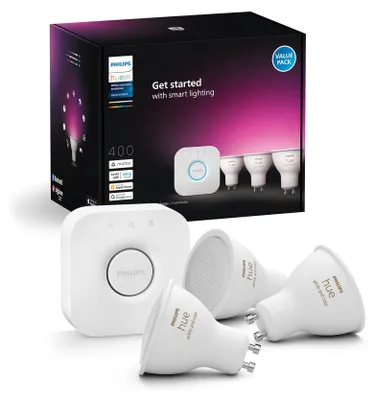 Produktbild von Philips Starter-Set: 3 smarte Spots GU10, Bluetooth/Zigbee, Weiß, LED, GU10, GU10, 2200 K