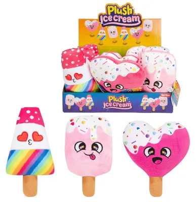 Produktbild von Eiscreme-/Eis am Stiel-Plüschfiguren, 16 cm, 3 Sorten, 12 Stück pro Karton, ab 2 Jahren