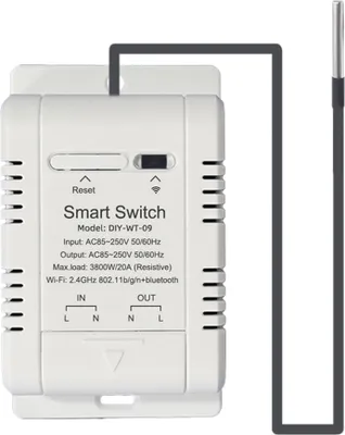 Obrázek produktu pro WiFi teplotní spínač, ovládání pomocí aplikace se statistikami dat, funkce automatizačních scénářů IFTTT, hlasové ovládání Alexa a Google Assistant