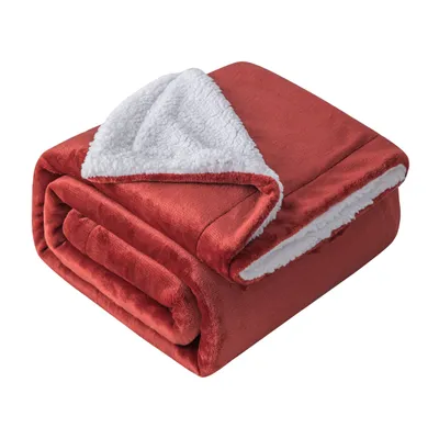 Produktbild von Flauschige Kuscheldecke Sherpa Coral extra weich & warm Wohndecke Flanell Fleecedecke , Größe:150 cm x 200 cm, Farbe:Weinrot