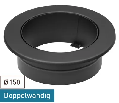 Produktbild von Raik Izoker Doppelwandfutter 150mm schwarz doppelwandig mit Wandrosette für Rauchrohr / Ofenrohr