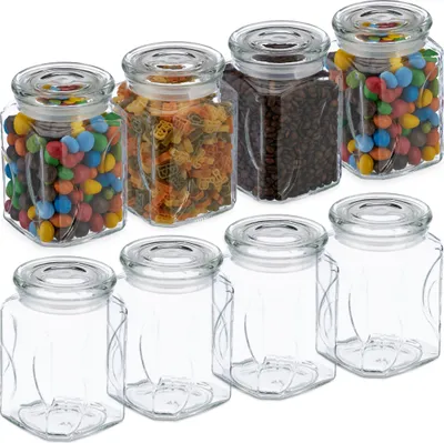 Immagine prodotto di Barattoli per alimenti Relaxdays con coperchio, set da 8, vetro, 750 ml, barattoli quadrati, contenitori in vetro ermetici, trasparenti