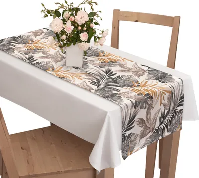 Produktbild von Tischläufer mit Muster 40 x 120 cm Große Blätter Grau Gelb