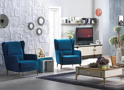 Produktbild von Sessel Hotel Möbel Loung Club Kino Lobby Möbel 2tlg. Set Blau Design