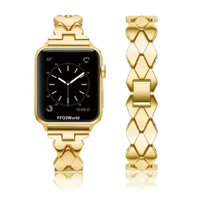 Produktbild von FFO2World Dünnes Metallarmband für Apple Watch 38–42 mm (Serie 1–11, SE) – Diamantförmiges Edelstahl-Armband für Damen – Gold