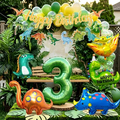 Dino-Geburtstagsdeko mit Dinosaurier-Ballons, 1 Set