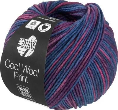Immagine prodotto di Lana Grossa COOL WOOL PRINT 50 g di filato per maglieria di facile manutenzione in Lana extrafine 160 m colore 837 - tortora/prugna/rosso viola