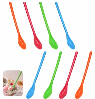 8 bunte Kunststofflöffel, 18 cm, wiederverwendbar, Dessertlöffel