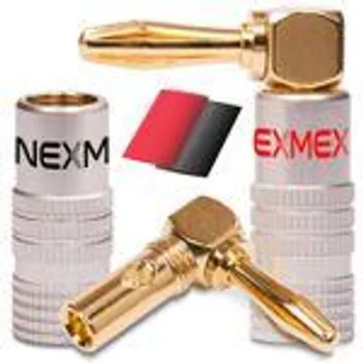 Produktbild von 2x High End NEXMEX Winkel Bananenstecker Schrumpfschlauch 24K vergoldet Bananas