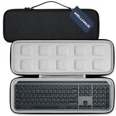 Image de Étui rigide WELLHAUS pour clavier Logitech MX Keys, sac de protection, étui avec poignée