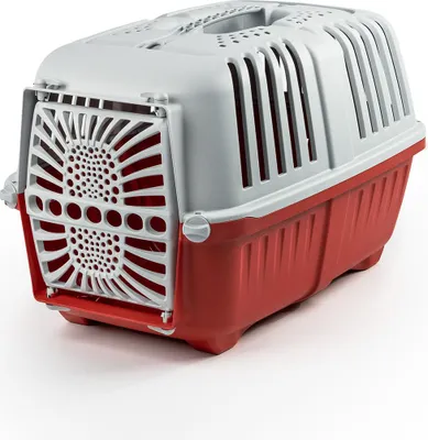 Produktbild von lionto Katzentransportbox, sichere Transportlösung für Katzen & kleine Tiere, Belüftung & Griff, 48x31,5x33 cm, rot