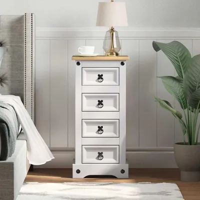 Image de vidaXL Table de chevet Corona Blanche 35 x 32,5 x 74 cm Bois de pin massif
