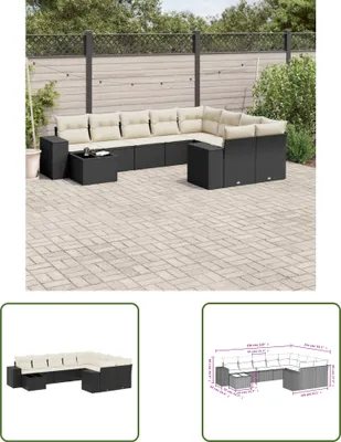 Produktbild von The Living Store 10-tlg. Garten-Sofagarnitur mit Kissen Schwarz Poly Rattan