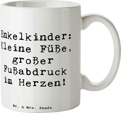 Produktbild von Mr. & Mrs. Panda Pott Spruch Enkelkinder Fußabdruck - Weiß - Geschenk, Trinkbecher, Tasse, emotionale Bindung, familiäre, Keramiktasse, heißgetränkebecher, Geburtstage