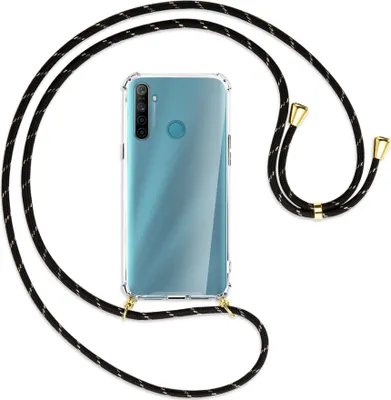 Produktbild von Handykette Backcover-Schutzhülle mit Band (Metall goldfarben) für Realme 5 / 5i - schwarz/gold