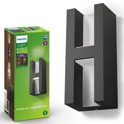 Zdjęcie produktu dla Philips myGarden Kinkiet Shadow 4,5 W, Oświetlenie zewnętrzne ścienne, Antracyt, Metal, IP44, Patio, Ogród, II