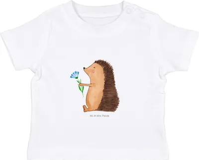 Produktbild von Mr. & Mrs. Panda Babyshirt Igel Blumen 0. - 6. Monat - Weiß - Geschenk, Krankenhaus, Gute Besserung,  T-Shirt, Baumwolle Baby Shirt, Genesungswünsche, Besuch, Kinder