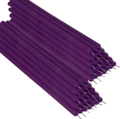 Produktbild von 50x Violett Bienenwachs 26cm Tafelkerzen Ritualkerze Osterkerzen Farbig 36337