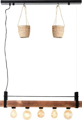 Produktbild von BRILLIANT Bankwood Pendelleuchte 5flg schwarz/holzfarbend 99541/76