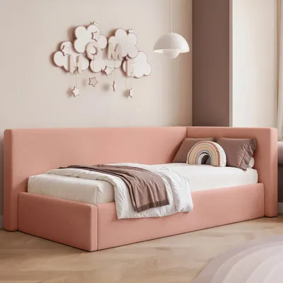 Obrázek produktu pro Postel pro mládež Sampre, rozměry 90x200 cm, barva lososová, pravá strana, potah s texturou – s úložným prostorem, kovový rošt